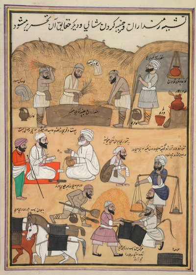 Battage du riz, pesée et emballage dans des sacs de selle - Persian School
