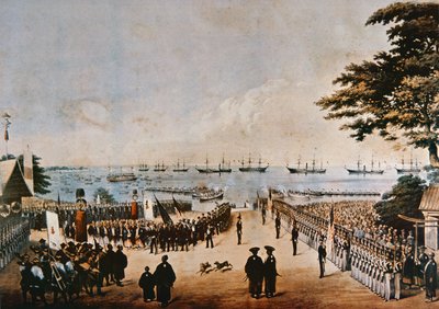 Le commodore Perry débarque au Japon pour rencontrer les commissaires impériaux à Yokohama, le 8 mars 1854 - Peter Bernhard Wilhelm Heine