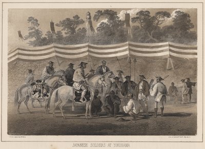 Soldats japonais à Yokohama, lithographie par Sarony et Co., 1855 - Peter Bernhard Wilhelm Heine