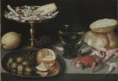 Nature morte avec fruits, sucreries, crustacés, un verre et une souris, vers 1620 - Peter Binoit