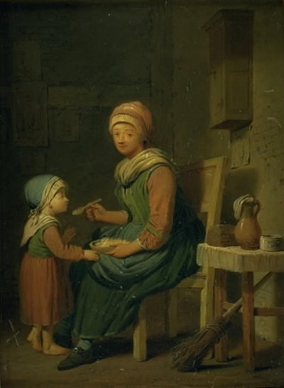 Une paysanne donnant à manger à sa fille - Peter Cramer