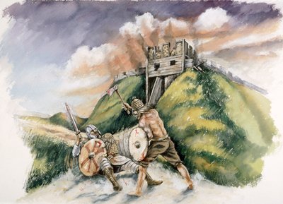 Cynric combattant les Bretons à Old Sarum, 552 après J.-C., vers 1990-2010 - Peter Dunn