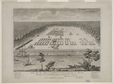 Vue de Savannah au 29 mars 1734, gravée par P. Fourdrinier, Londres, vers 1735 (gravure) - Peter Gordon