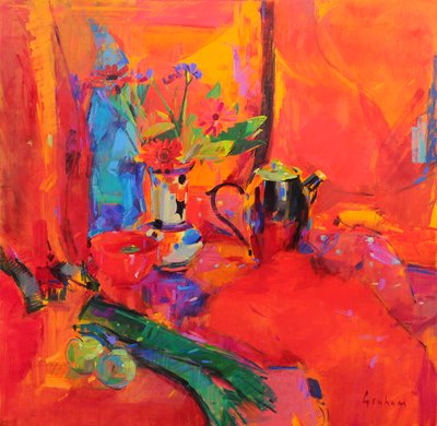 Nature morte rouge, 2021 (huile sur toile) - Peter Graham
