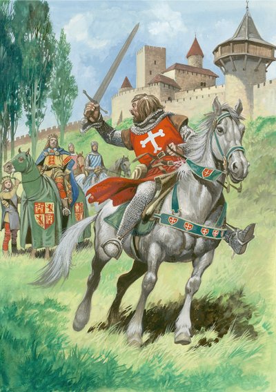 Un chevalier devant un château (gouache sur papier) - Peter Jackson