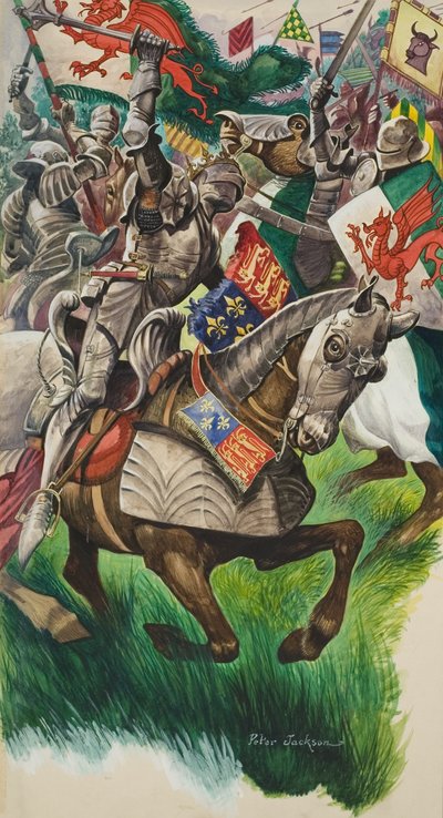 Le roi Richard (1452-85) et Henry Tudor (1457-1509) sur le champ de bataille de Market Bosworth en 1485 (gouache sur papier) - Peter Jackson