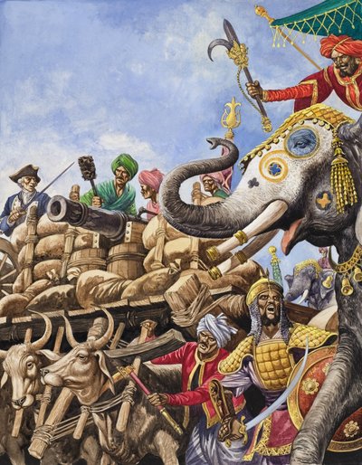 La bataille de Plassey de 1757 (gouache sur papier) - Peter Jackson