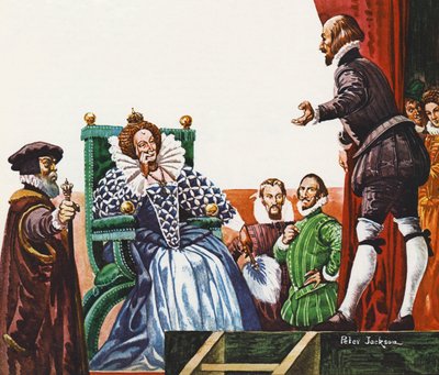 William Shakespeare présentant une de ses pièces à la reine Elizabeth I - Peter Jackson