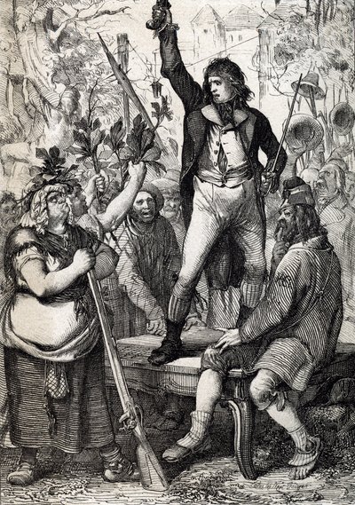 Déclenchement de la Révolution française en 1789 : la population assemblée est incitée à choisir la couleur d