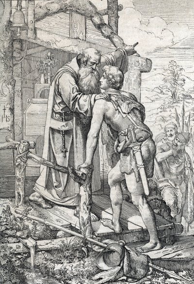 Le jeune Odoacre recevant la bénédiction de Séverin, Apôtre de Norique, vers 470 - Peter Johann Nepomuck Geiger