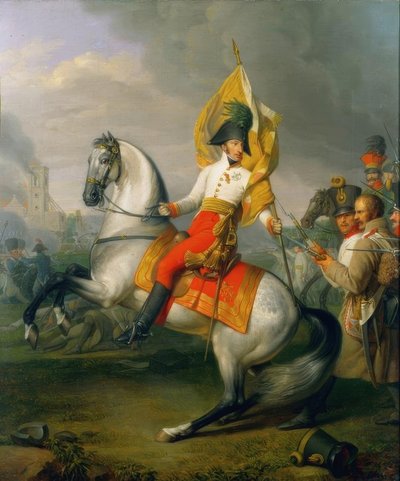 Archiduc Charles avec le drapeau du régiment Zach dans la bataille - Peter Krafft