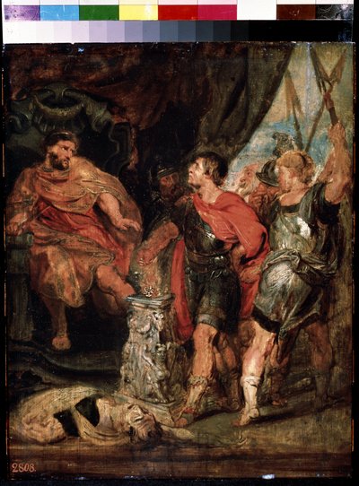Mucius Scaevola devant Porsenna. Caius Mucius Scaevola, jeune patricien romain capturé par la garde royale de Porsenna - Peter Paul (studio of) Rubens