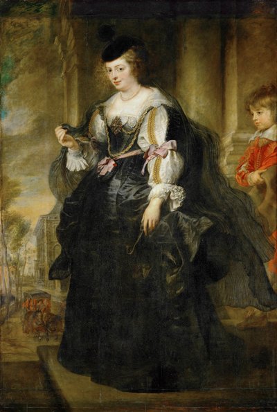 Hélène Fourment avec une calèche (peinture sur bois) - Peter Paul Rubens