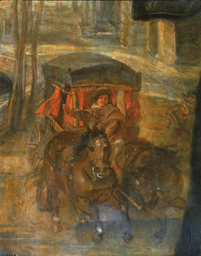 Hélène Fourment avec une calèche (peinture sur bois) - Peter Paul Rubens