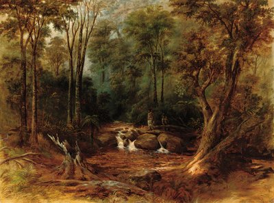 Maoris traversant un ruisseau forestier, 1887 - Peter Power