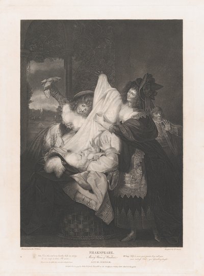 Falstaff dans le panier de linge, Shakespeare, Les Joyeuses Commères de Windsor, première publication 1793, rééditée 1852 - Peter Simon