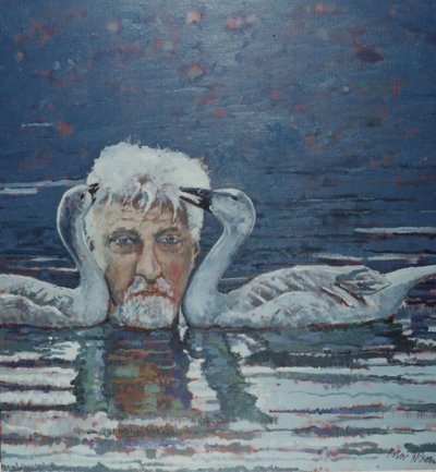 Conrad Lorenz avec des oisons, 2000 (huile sur toile) - Peter Wilson