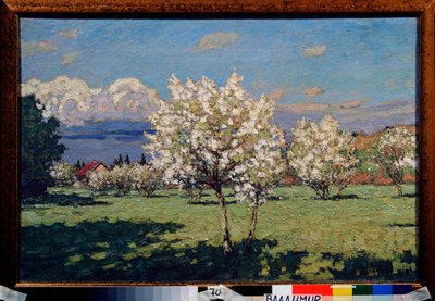 Les cerisiers en fleurs. Peinture de Pyotr Ivanovich Petrovichev (Piotr Petrovitchev) (1874-1947), huile sur toile - Petr Ivanovic Petrovichev