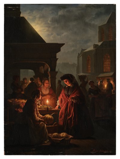 Le Groenmarkt à La Haye la nuit - Petrus van Schendel
