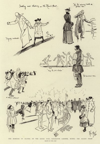 Les Humeurs du patinage sur le Round Pond, Kensington Gardens, pendant le récent gel - Phil May