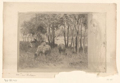 Troupeau de moutons et berger dans une prairie avec des arbres - Philip Zilcken (signed by artist)