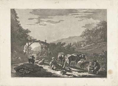 Paysage avec laitière et pont en bois - Philippe Cardon