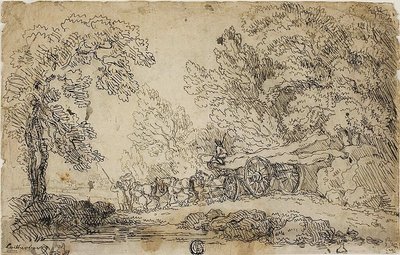Transport de grumes dans une forêt (recto) ; croquis de personnes dans diverses activités (verso) - Philippe Jacques de Loutherbourg II