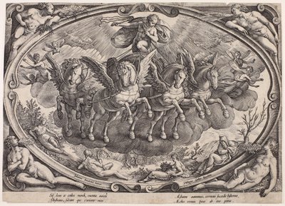 Apollon (Sol) avec le char du soleil (Les quatre saisons avec le soleil, page de titre) - Philips Galle