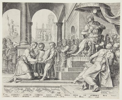 Saphan lisant le Livre de la Loi à Josias - Philips Galle
