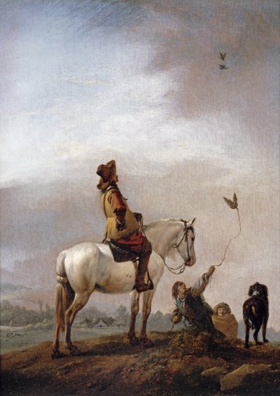 Gentleman à cheval regardant un fauconnier - Philips Wouwerman