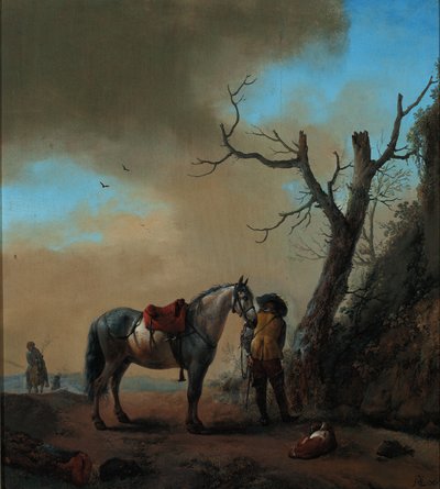 Paysage avec un cheval blanc et un cavalier démonté, vers 1647 - Philips Wouwerman