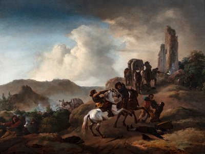 Bandits embusquant des voyageurs sur un chemin dans un paysage italianisant, c.1640-50 - Philips Wouwermans or Wouwerman