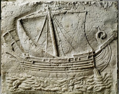 Art phénicien : bas-relief de sarcophage représentant un navire marchand - Phoenician Phoenician
