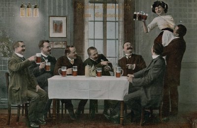 Carte postale de Allemands buvant de la bière et s