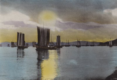 Japon, vers 1912 : Coucher de soleil, côte d
