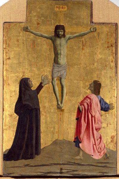 Polyptyque de la Miséricorde : la Vierge de la Miséricorde entourée de saints (détail représentant la crucifixion avec l