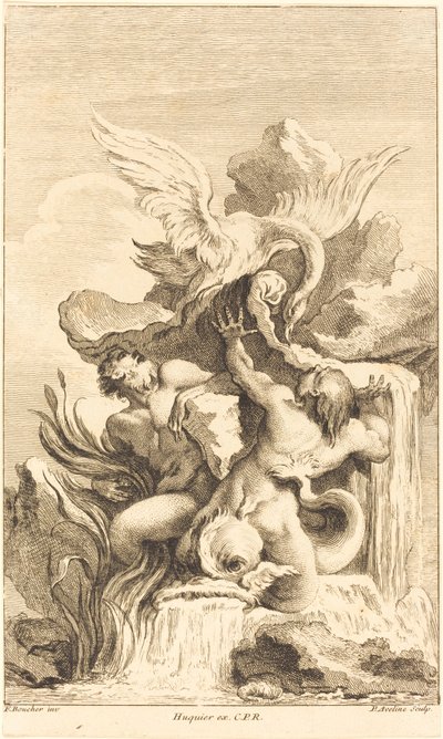 Deux tritons et un cygne, en ou après 1736 - Pierre Alexandre Aveline