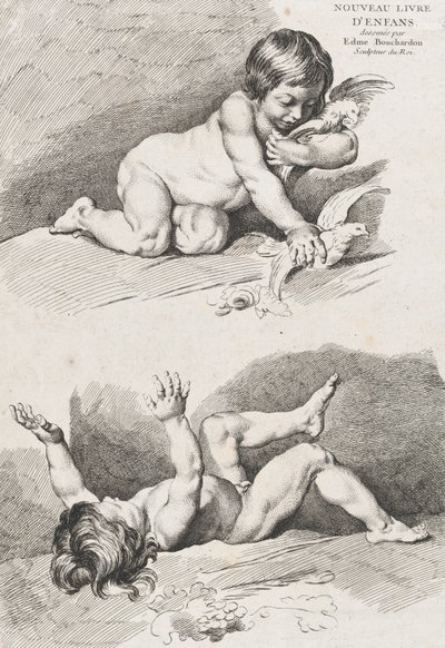 Deux enfants nus jouant avec une feuille, du Nouveau Livre des Enfants, 1720-60 - Pierre Alexandre Aveline