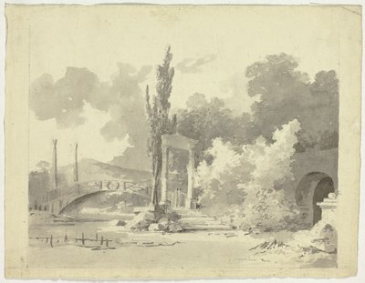 Vue du parc de Versailles : Pont en arc et abords à colonnes - Pierre Antoine Mongin
