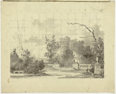 Vue du parc de Versailles : Balustrade avec deux sphinx Urne - Pierre Antoine Mongin