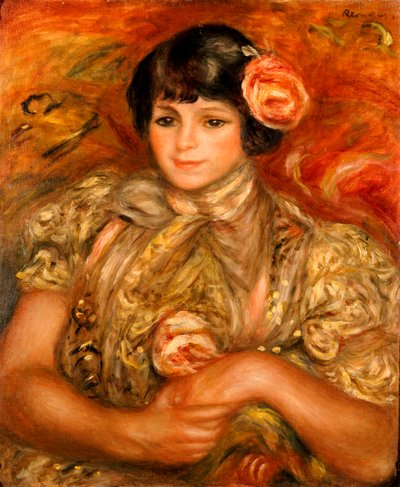 Fille avec une rose - Pierre Auguste Renoir