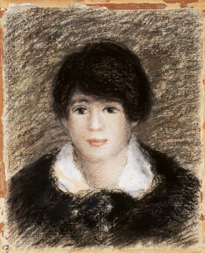 Jeune femme, vue du visage avec une robe noire et un col blanc. Dessin de Pierre Auguste (Pierre-Auguste) Renoir (1841-1919) - Pierre Auguste Renoir