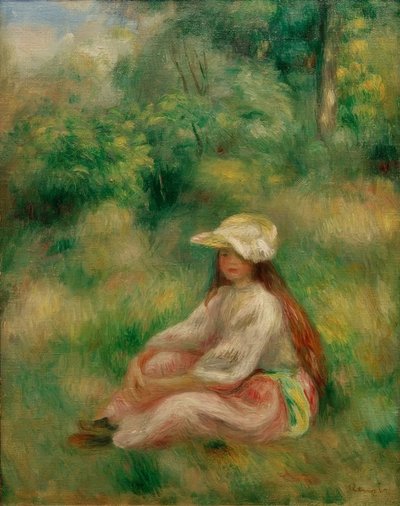 Jeune fille en rose dans un paysage - Pierre Auguste Renoir