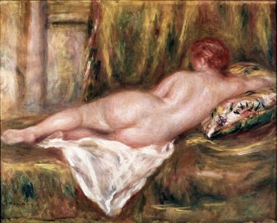 Femme nue allongée vue de dos ou repos après le bain - Pierre Auguste Renoir