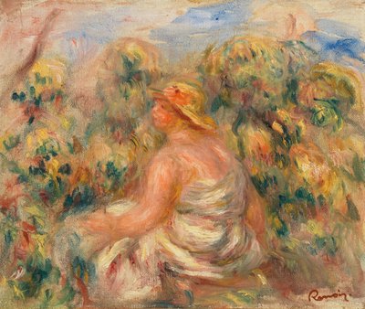 Femme avec chapeau dans un paysage - Pierre Auguste Renoir