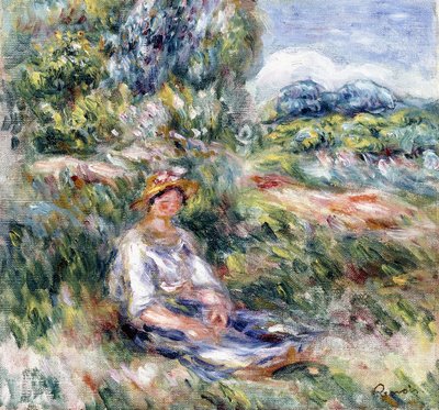 Jeune femme assise dans un pré - Pierre Auguste Renoir