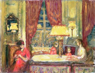 Intérieur éclairé à la lampe avec figures - Pierre Bonnard