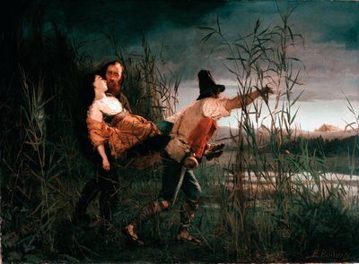 Risorgimento : Giuseppe Garibaldi (1807-1882) et Anita traversent les marais de Comacchio le 3 août - Pierre Bouvier