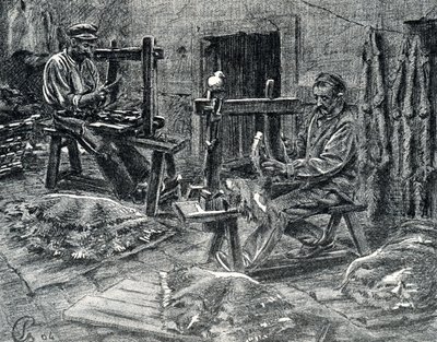 Artisans écharpant les peaux de mouton Gravure tirée de 