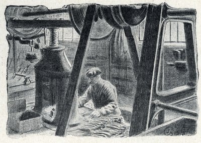 Estampage de coutellerie avec un moulin Gravure tirée de 